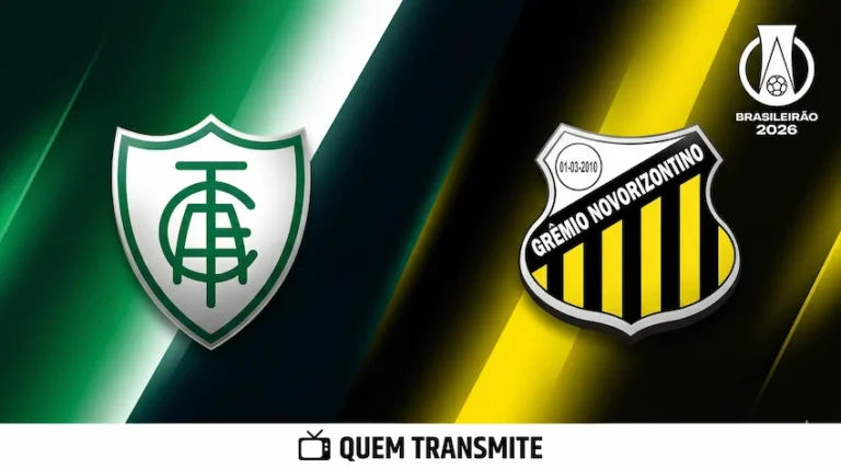 América Mineiro x Novorizontino: onde assistir ao vivo horário e escalações - Série B 2026. (Arte: Inteligência Artificial / Quem Transmite)