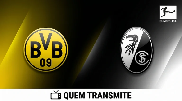 Borussia Dortmund x Freiburg: Assista ao vivo e com imagens - Bundesliga 25/26.(Arte: Inteligência Artificial / Quem Transmite)