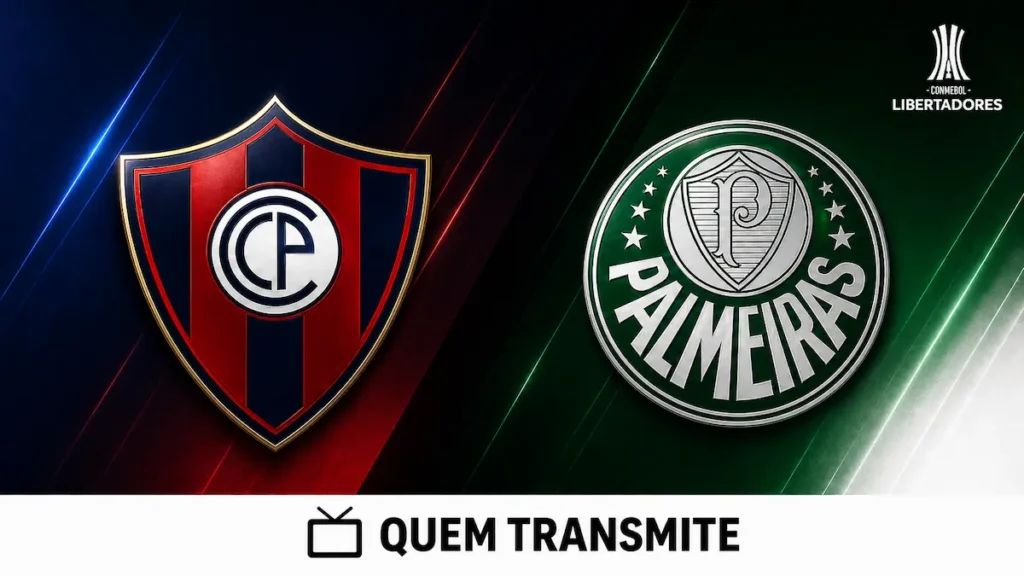 Escudos de Cerro Porteño e Palmeiras no texto Cerro Porteño x Palmeiras: onde assistir ao vivo horário e escalações - Copa Libertadores 2026