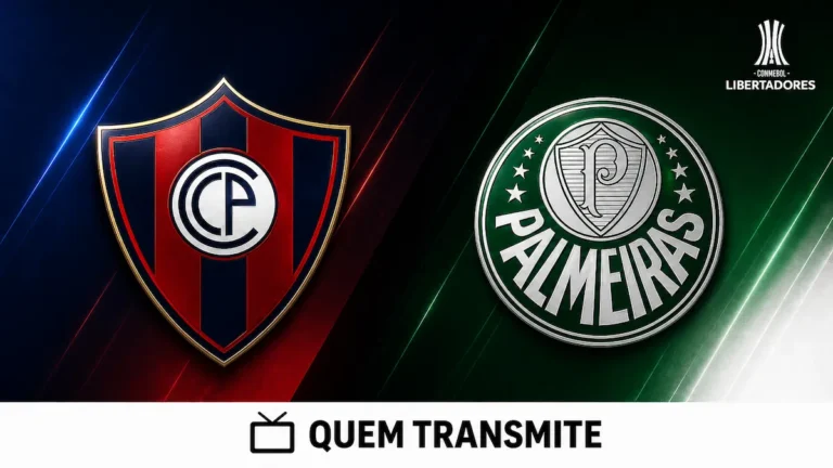 Escudos de Cerro Porteño e Palmeiras no texto Cerro Porteño x Palmeiras: onde assistir ao vivo horário e escalações - Copa Libertadores 2026