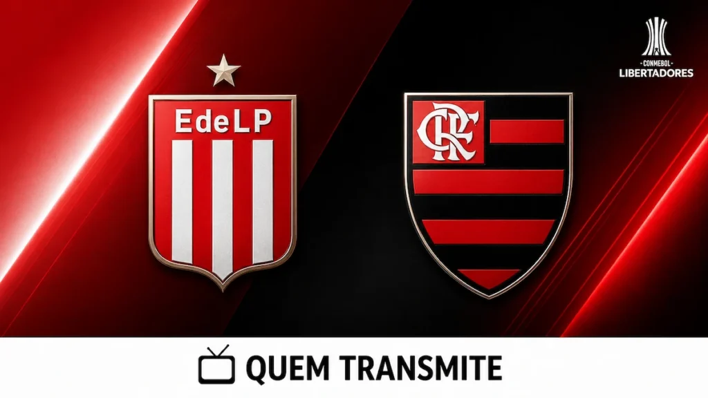 Escudos de Estudiantes e Flamengo no texto Estudiantes x Flamengo: onde assistir ao vivo horário e escalações - Copa Libertadores 2026