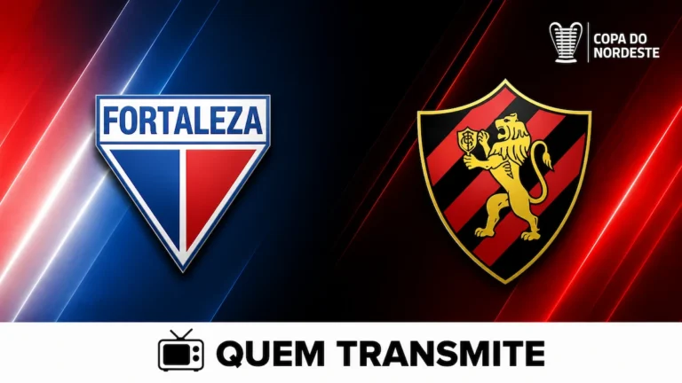 Escudos de Fortaleza e Sport no texto Fortaleza x Sport: assista ao vivo com imagens - Copa do Nordeste 2026