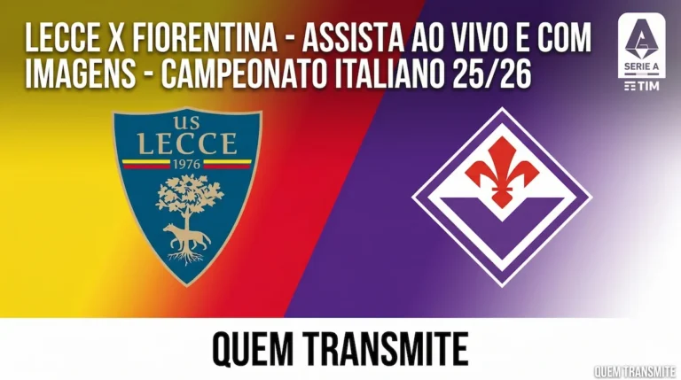 Escudos de Lecce e Fiorentina em guia de Lecce x Fiorentina: assista ao vivo e com imagens - Campeonato Italiano 25/26