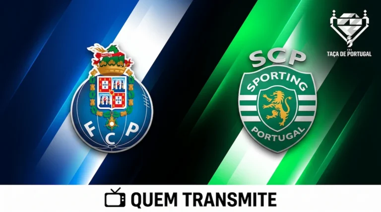 Escudos de Porto e Sporting no texto Porto x Sporting: assista ao vivo e com imagens - Taça de Portugal 25/26