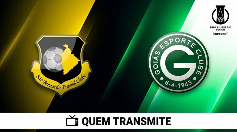 Escudos de São Bernardo e Goiás no texto São Bernardo x Goiás: onde assistir ao vivo horário e escalações - Série B 2026
