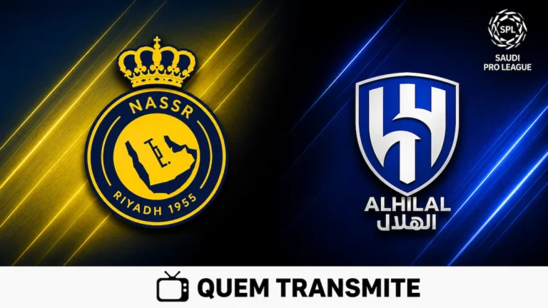 Escudos de Al Nassr e Al Hilal no texto Al Nassr x Al Hilal: assista ao vivo com imagens - Campeonato Saudita 25/26