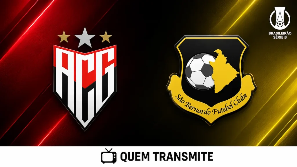 Escudos de Atlético Goianiense e São Bernardo no texto Atlético Goianiense x São Bernardo AO VIVO: onde passa e horário – Série B 2026