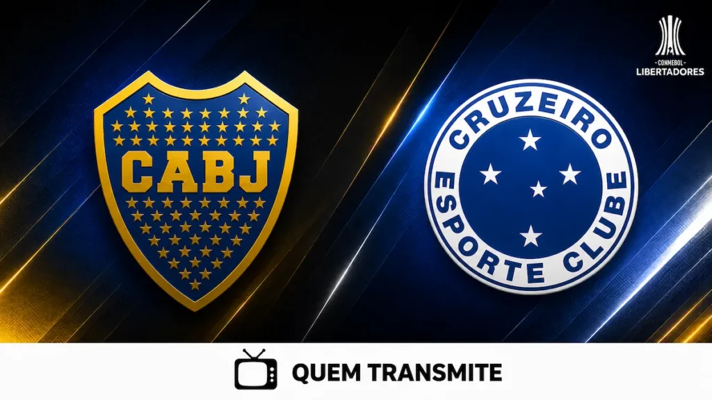 Escudos de Boca Juniors e Cruzeiro no texto Boca Juniors x Cruzeiro: veja onde assistir ao vivo e horário - Libertadores 2026.