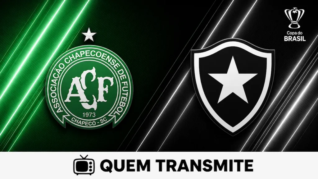 Escudos de Chapecoense e Botafogo no texto Chapecoense x Botafogo: veja onde assistir ao vivo e horário - Copa do Brasil 2026
