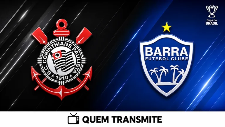 Escudos de Corinthians e Barra no texto Corinthians x Barra: veja onde assistir ao vivo e horário - Copa do Brasil 2026