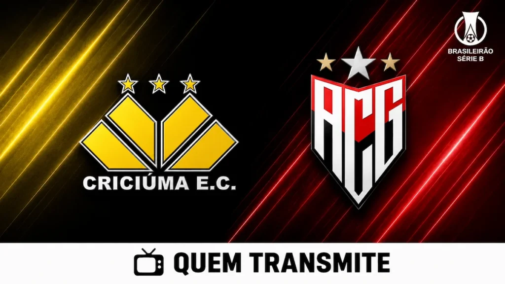 Escudos de Criciúma e Atlético Goianiense no texto Criciúma x Atlético Goianiense: veja onde assistir ao vivo e horário - Série B 2026.