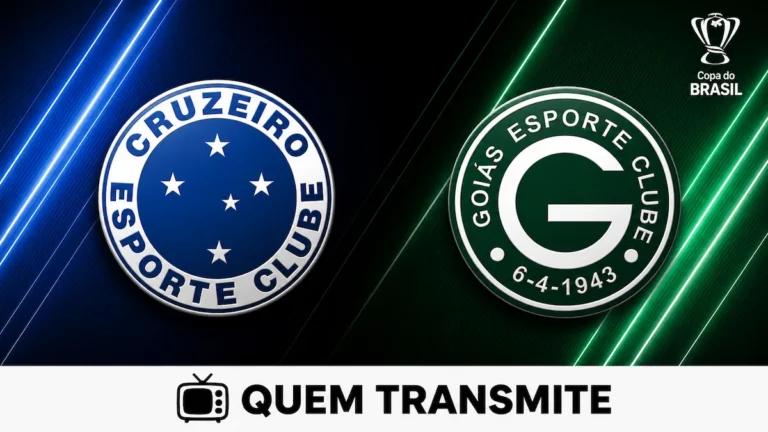 Escudos de Cruzeiro e Goiás no texto Cruzeiro x Goiás: assista ao vivo com imagens - Copa do Brasil 2026