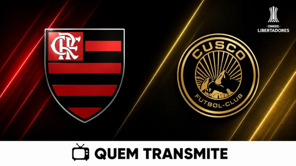 Escudos de Flamengo e Cusco no texto Flamengo x Cusco AO VIVO: onde passa e horário – Libertadores 2026.