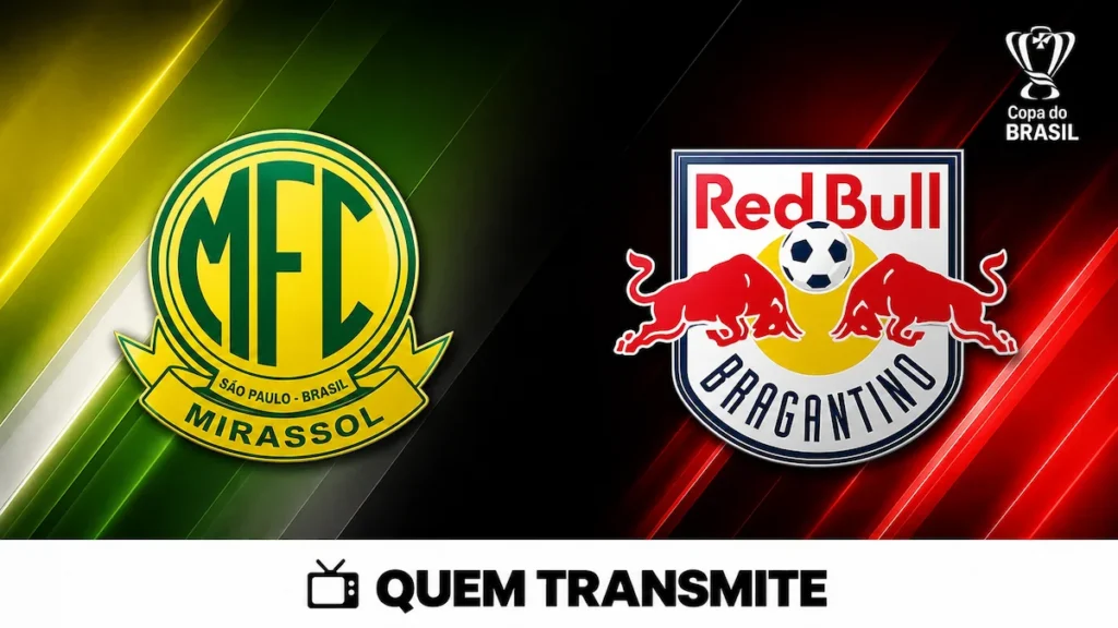 Escudos de Mirassol e Red Bull Bragantino no texto Mirassol x Red Bull Bragantino: veja onde assistir ao vivo e horário - Copa do Brasil 2026