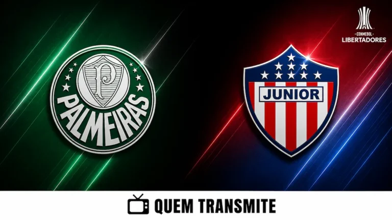 Escudos de Palmeiras e Junior Barranquilla no texto Palmeiras x Junior Barranquilla AO VIVO: onde passa e horário – Libertadores 2026