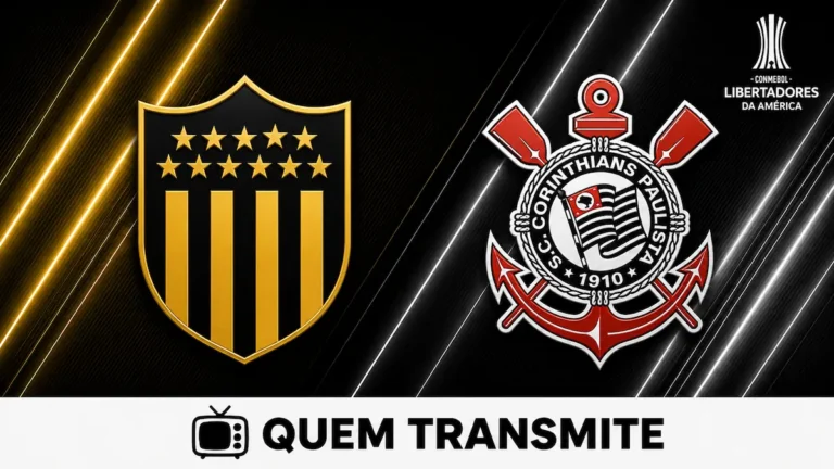 Escudos de Peñarol e Corinthians no texto Peñarol x Corinthians: veja onde assistir ao vivo e horário - Libertadores 2026