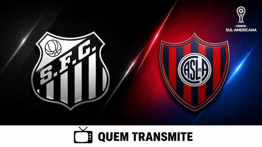 Escudos de Santos e San Lorenzo no texto Santos x San Lorenzo: veja onde assistir ao vivo e horário - Sul-Americana 2026