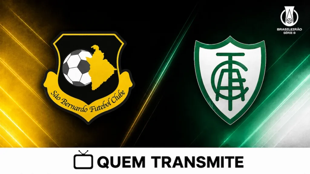 Escudos de São Bernardo e América Mineiro no texto São Bernardo x América Mineiro: veja onde assistir ao vivo e horário