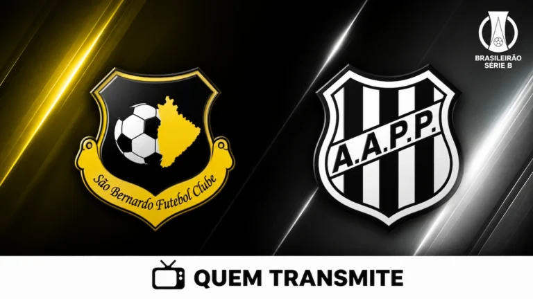 Escudos de São Bernardo e Ponte Preta no texto São Bernardo x Ponte Preta: veja onde assistir ao vivo e horário - Série B 2026