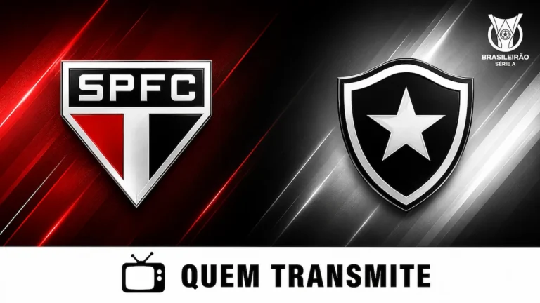 Escudos de São Paulo e Botafogo no texto São Paulo x Botafogo AO VIVO com imagens: assista agora – Brasileirão 2026 🔴