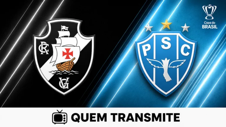 Escudos de Vasco e Paysandu no texto Vasco x Paysandu: assista ao vivo com imagens - Copa do Brasil 2026