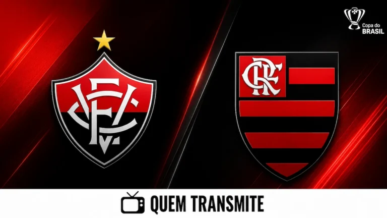 Escudos de Vitória e Flamengo no texto Vitória x Flamengo: veja onde assistir ao vivo e horário - Copa do Brasil 2026