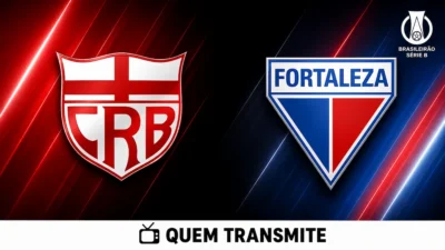 Escudos de CRB e Fortaleza no texto CRB x Fortaleza AO VIVO: onde passa e horário – Série B 2026.