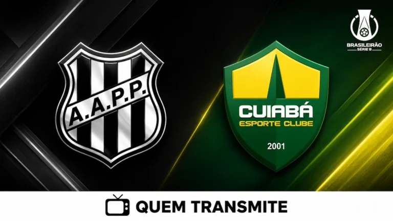 Escudos de Ponte Preta e Cuiabá no texto Ponte Preta x Cuiabá AO VIVO: onde passa e horário – Série B 2026