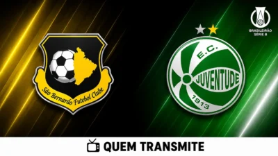 Escudos de São Bernardo e Juventude no texto São Bernardo x Juventude AO VIVO: onde passa e horário – Série B 2026